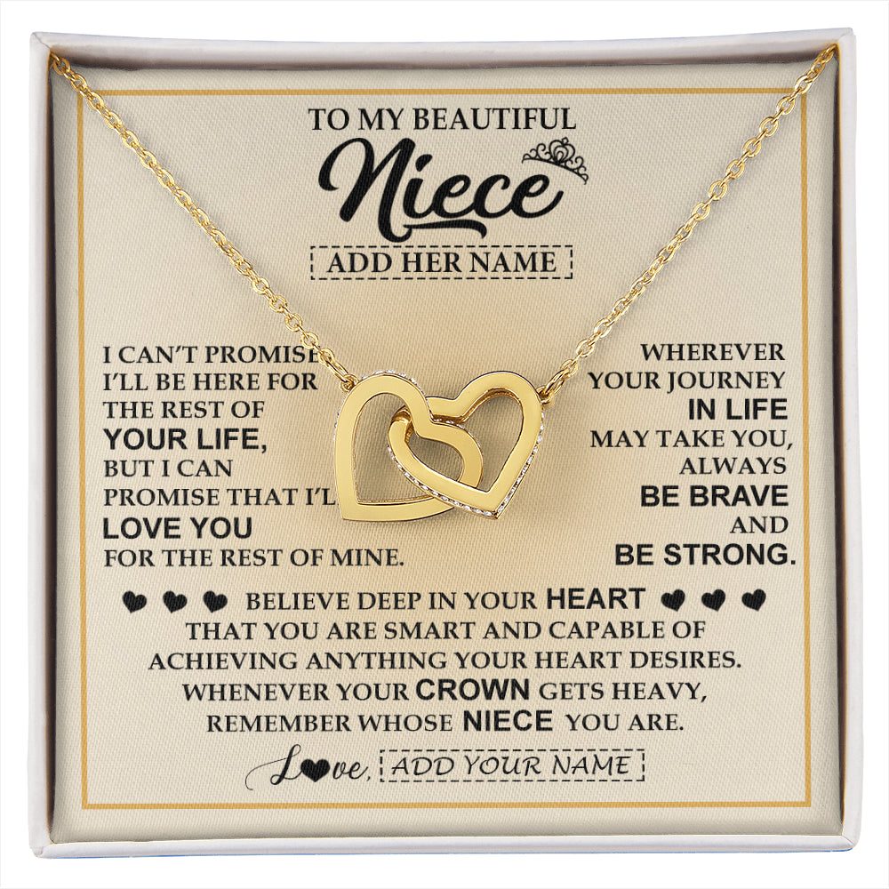 Interlocking Hearts Necklace 18K Yellow Gold Finish | 1 | Personalized To My Beautiful Niece Necklace From Aunt Uncle Jewelry Present For Women Niece Birthday Mother's Day Wedding Day Christmas Gift Box Message Card | siriusteestore