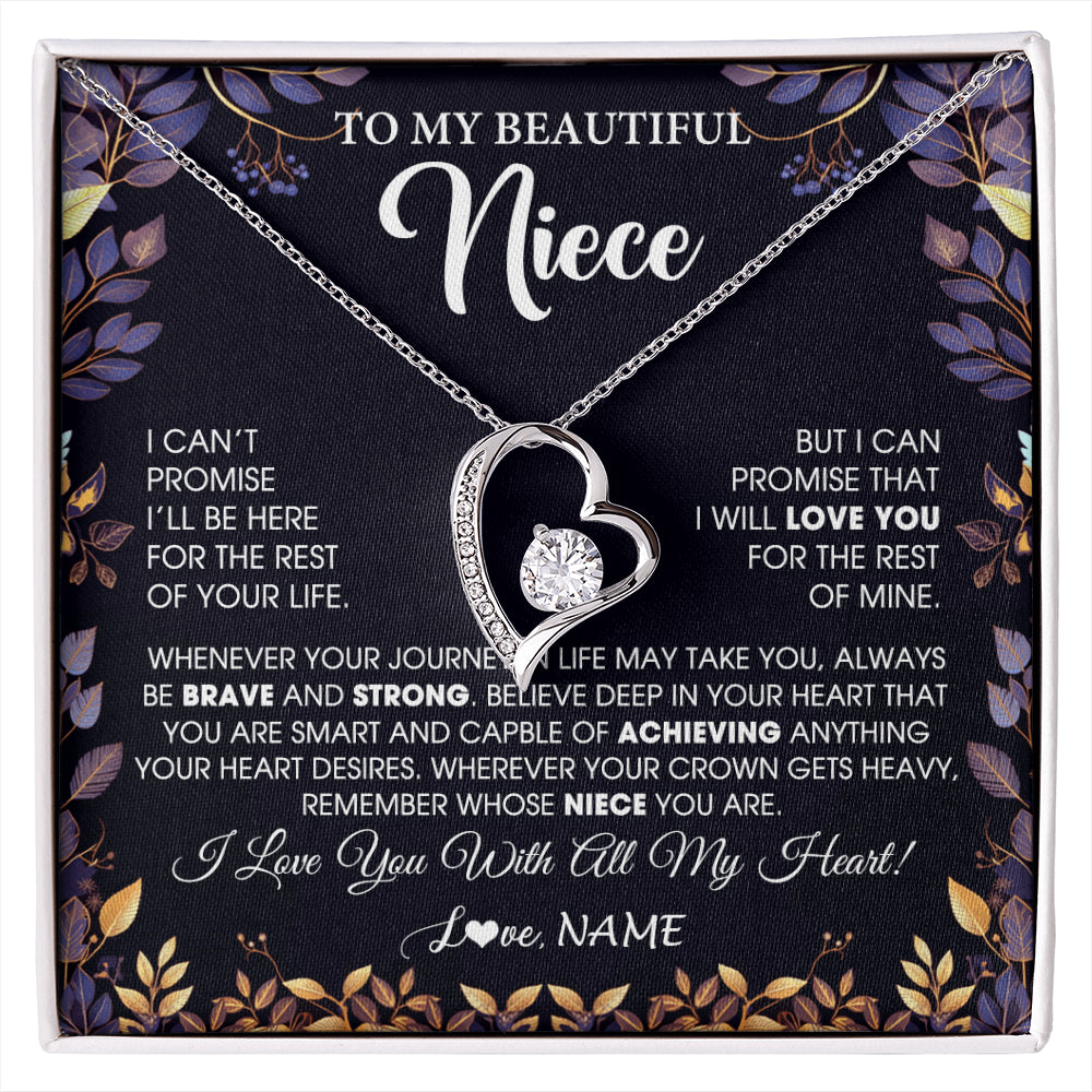 Forever Love Necklace 14K White Gold Finish | 1 | Personalized To My Beautiful Niece Necklace From Aunt Uncle Promise Necklace Birthday Gift For Niece Graduation Christmas Customized Gift Box Message Card | siriusteestore