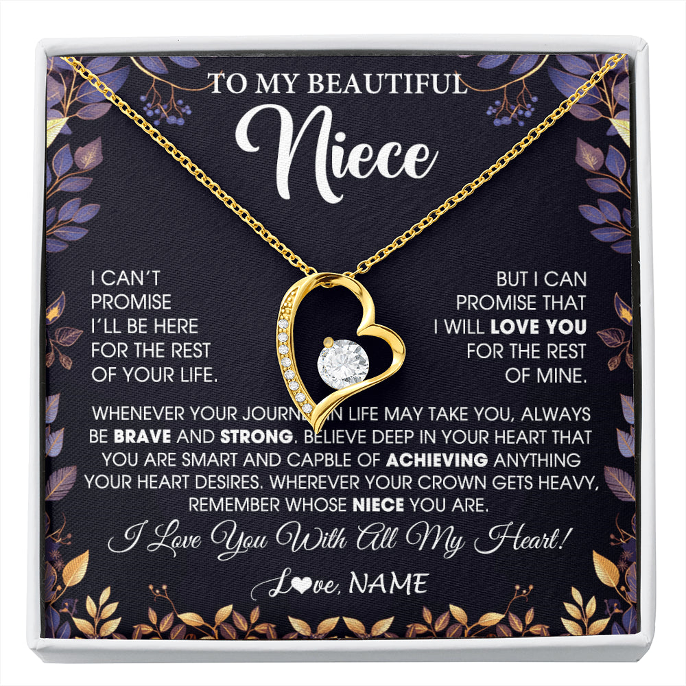 Forever Love Necklace 18K Yellow Gold Finish | 1 | Personalized To My Beautiful Niece Necklace From Aunt Uncle Promise Necklace Birthday Gift For Niece Graduation Christmas Customized Gift Box Message Card | siriusteestore