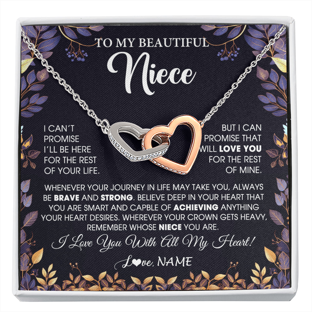 Interlocking Hearts Necklace Stainless Steel & Rose Gold Finish | 1 | Personalized To My Beautiful Niece Necklace From Aunt Uncle Promise Necklace Birthday Gift For Niece Graduation Christmas Customized Gift Box Message Card | siriusteestore