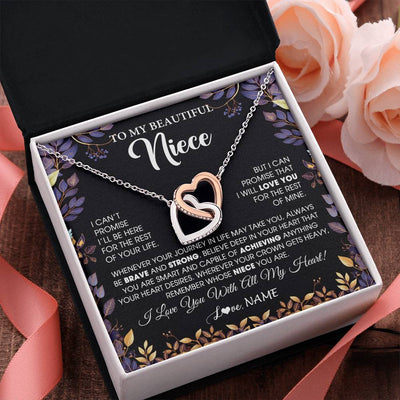 Interlocking Hearts Necklace Stainless Steel & Rose Gold Finish | 2 | Personalized To My Beautiful Niece Necklace From Aunt Uncle Promise Necklace Birthday Gift For Niece Graduation Christmas Customized Gift Box Message Card | siriusteestore