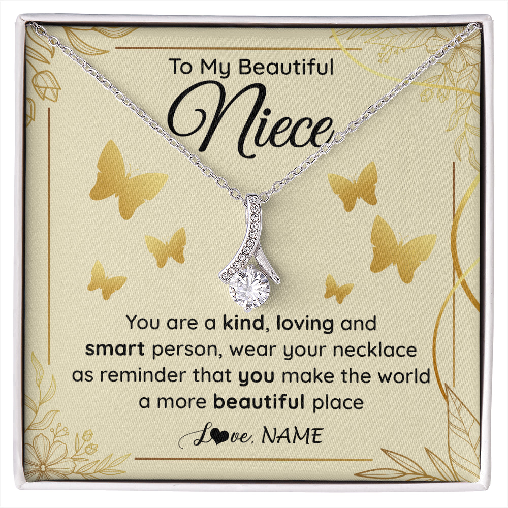 Alluring Beauty Necklace 14K White Gold Finish | 1 | Personalized To My Beautiful Niece Necklace From Aunt You Are A Kind Loving Niece Birthday Gifts Jewelry Graduation Christmas Customized Gift Box Message Card | siriusteestore