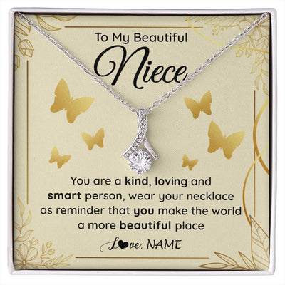 Alluring Beauty Necklace 14K White Gold Finish | 1 | Personalized To My Beautiful Niece Necklace From Aunt You Are A Kind Loving Niece Birthday Gifts Jewelry Graduation Christmas Customized Gift Box Message Card | siriusteestore