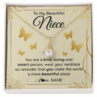 Alluring Beauty Necklace 18K Yellow Gold Finish | 1 | Personalized To My Beautiful Niece Necklace From Aunt You Are A Kind Loving Niece Birthday Gifts Jewelry Graduation Christmas Customized Gift Box Message Card | siriusteestore