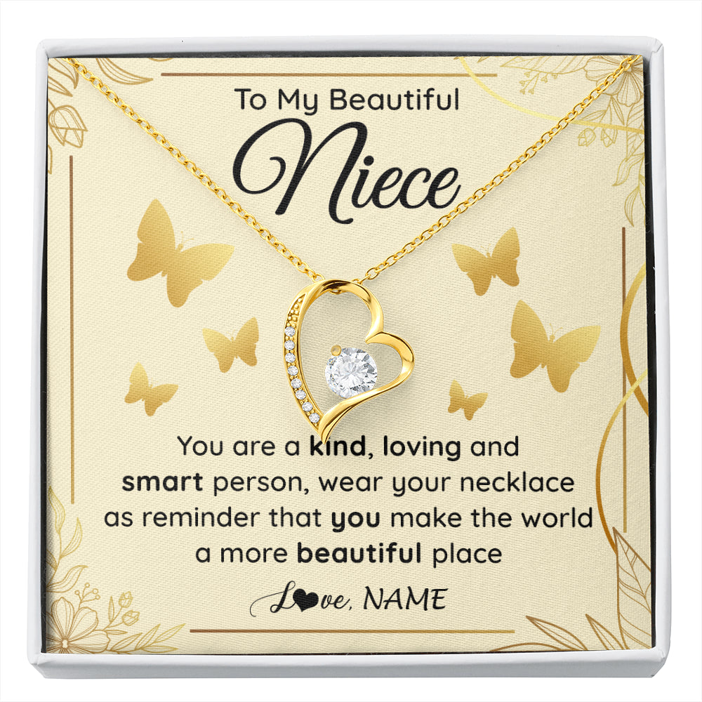 Forever Love Necklace 18K Yellow Gold Finish | 1 | Personalized To My Beautiful Niece Necklace From Aunt You Are A Kind Loving Niece Birthday Gifts Jewelry Graduation Christmas Customized Gift Box Message Card | siriusteestore