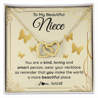 Interlocking Hearts Necklace 18K Yellow Gold Finish | 1 | Personalized To My Beautiful Niece Necklace From Aunt You Are A Kind Loving Niece Birthday Gifts Jewelry Graduation Christmas Customized Gift Box Message Card | siriusteestore