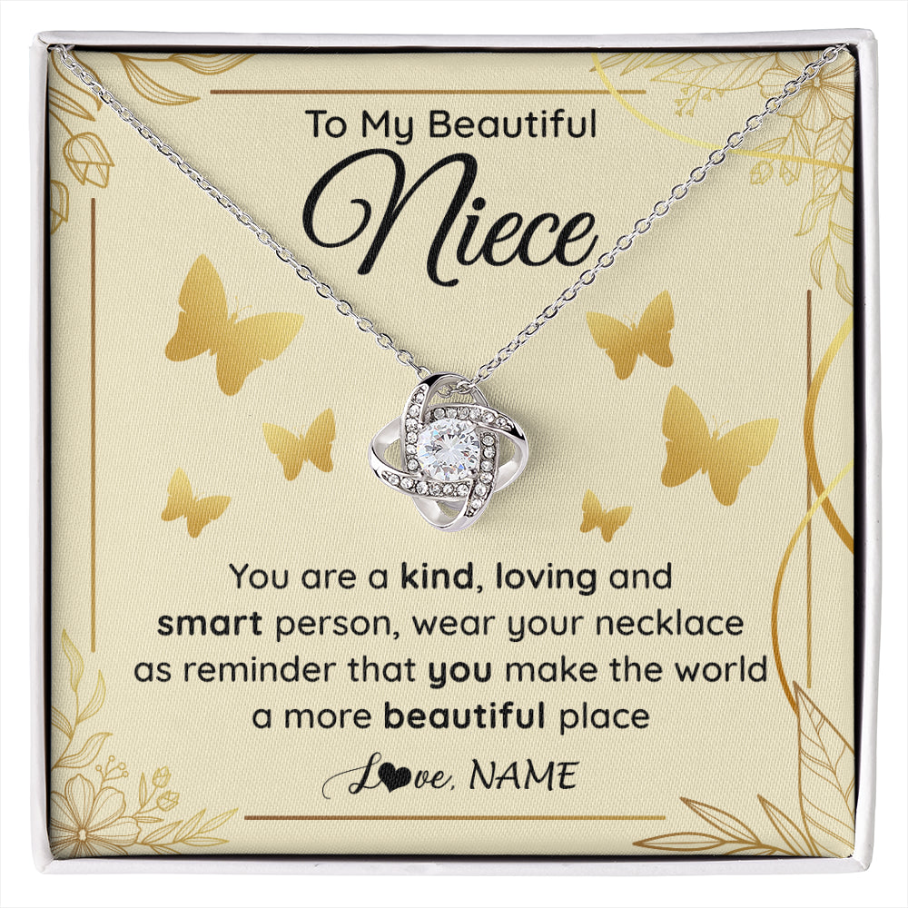 Love Knot Necklace 14K White Gold Finish | 1 | Personalized To My Beautiful Niece Necklace From Aunt You Are A Kind Loving Niece Birthday Gifts Jewelry Graduation Christmas Customized Gift Box Message Card | siriusteestore
