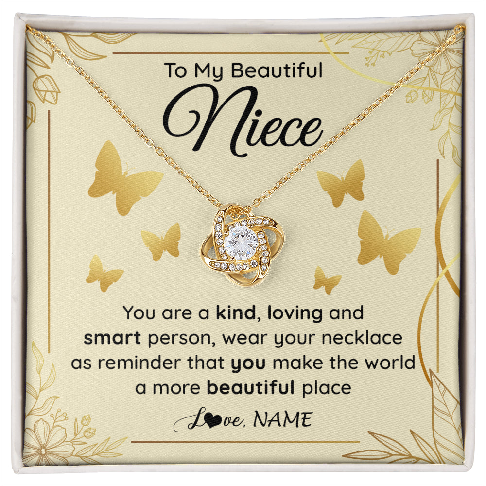 Love Knot Necklace 18K Yellow Gold Finish | 1 | Personalized To My Beautiful Niece Necklace From Aunt You Are A Kind Loving Niece Birthday Gifts Jewelry Graduation Christmas Customized Gift Box Message Card | siriusteestore
