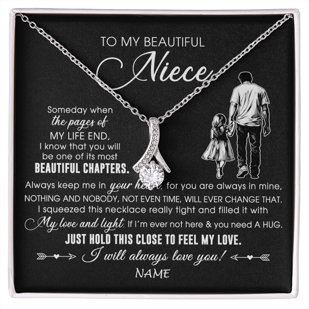 Alluring Beauty Necklace 14K White Gold Finish | 1 | Personalized To My Beautiful Niece Necklace From Uncle Always Love You Niece Birthday Graduation Christmas Customized Gift Box Message Card | siriusteestore