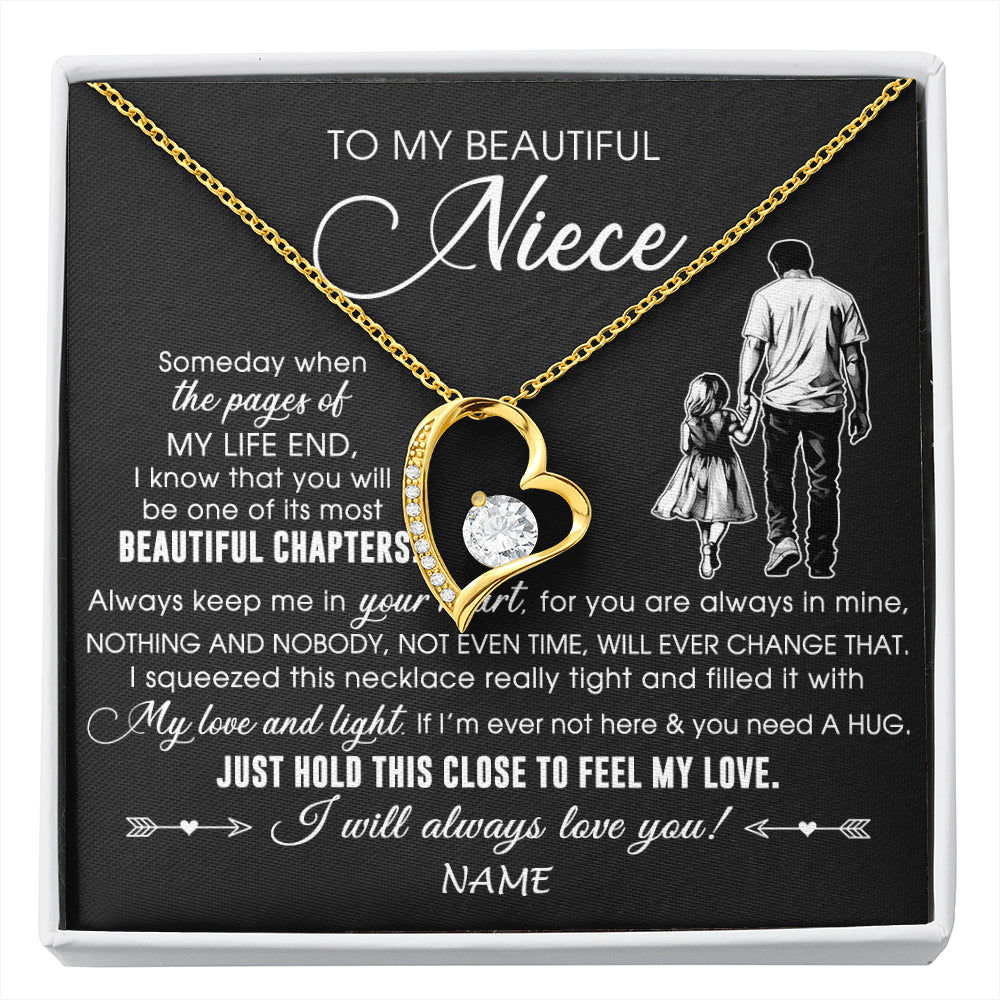 Forever Love Necklace 18K Yellow Gold Finish | 1 | Personalized To My Beautiful Niece Necklace From Uncle Always Love You Niece Birthday Graduation Christmas Customized Gift Box Message Card | siriusteestore