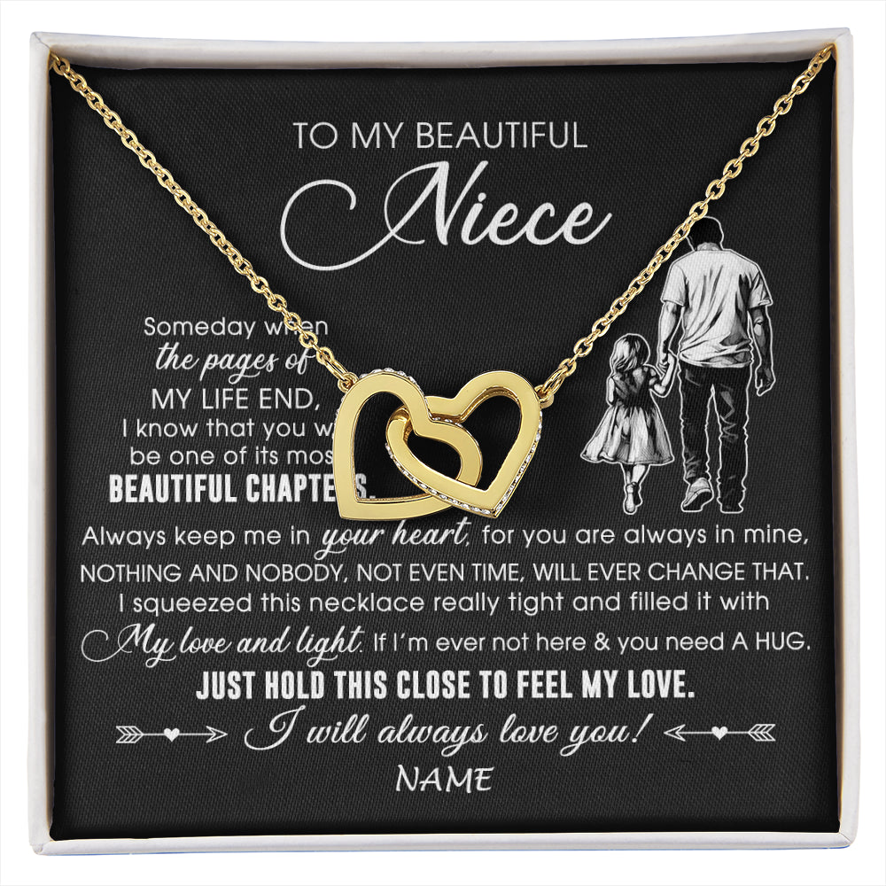 Interlocking Hearts Necklace 18K Yellow Gold Finish | 1 | Personalized To My Beautiful Niece Necklace From Uncle Always Love You Niece Birthday Graduation Christmas Customized Gift Box Message Card | siriusteestore