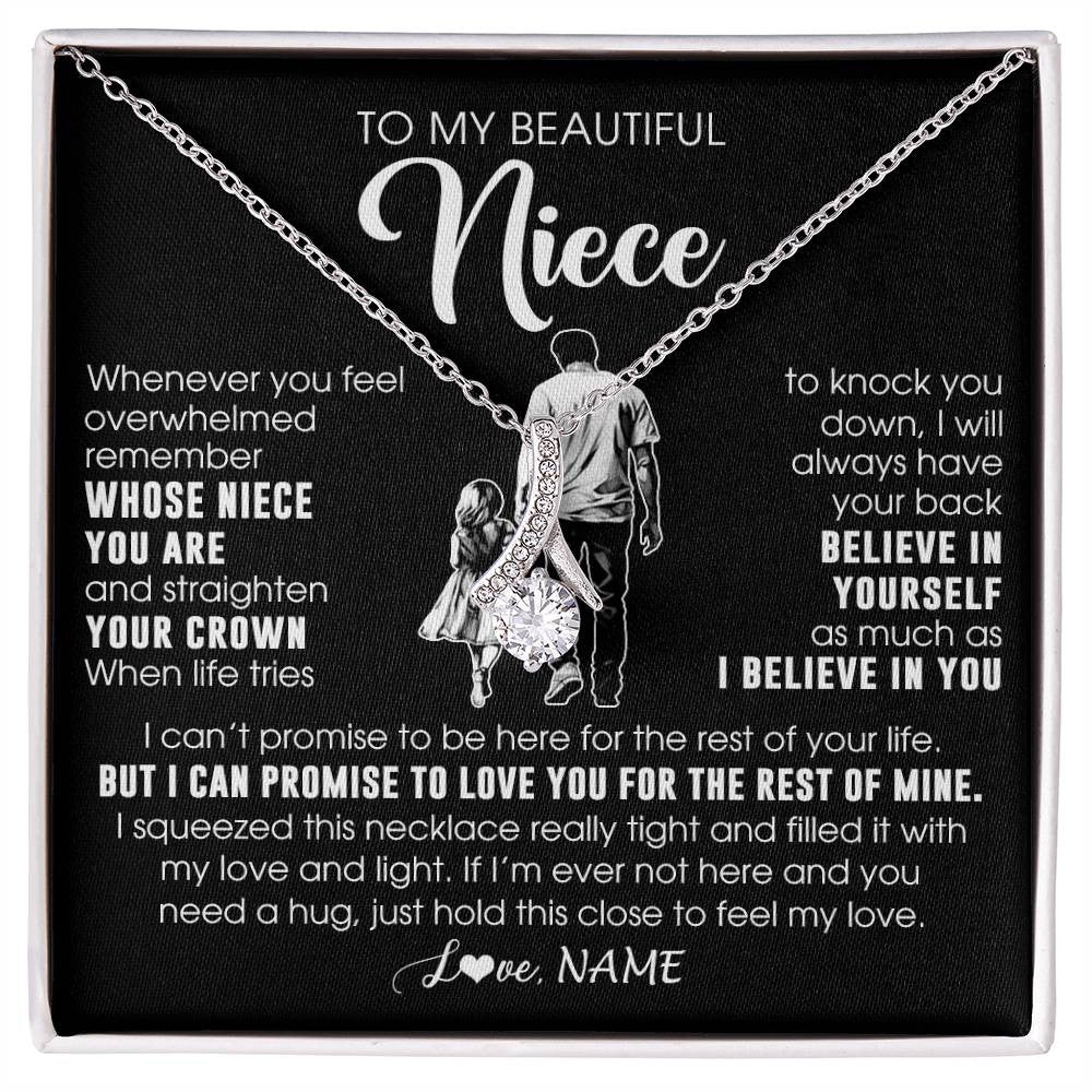 Alluring Beauty Necklace 14K White Gold Finish | 1 | Personalized To My Beautiful Niece Necklace From Uncle Believe In Yourself Niece Birthday Gifts Jewelry Graduation Christmas Customized Message Card | siriusteestore