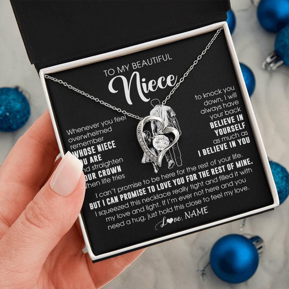 Forever Love Necklace 14K White Gold Finish | 2 | Personalized To My Beautiful Niece Necklace From Uncle Believe In Yourself Niece Birthday Gifts Jewelry Graduation Christmas Customized Message Card | siriusteestore
