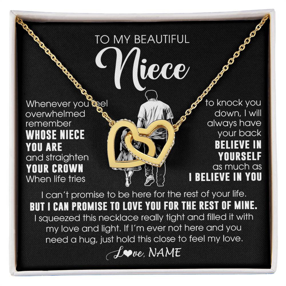 Interlocking Hearts Necklace 18K Yellow Gold Finish | 1 | Personalized To My Beautiful Niece Necklace From Uncle Believe In Yourself Niece Birthday Gifts Jewelry Graduation Christmas Customized Message Card | siriusteestore
