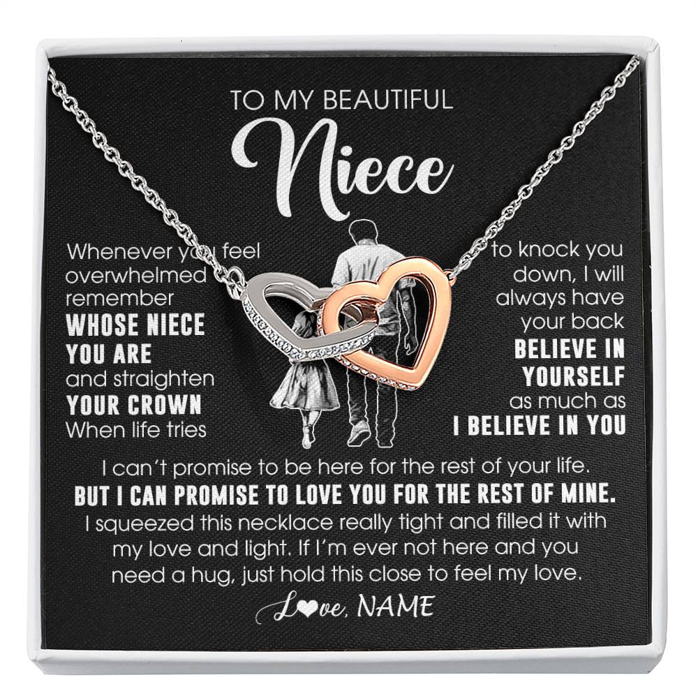 Interlocking Hearts Necklace Stainless Steel & Rose Gold Finish | 1 | Personalized To My Beautiful Niece Necklace From Uncle Believe In Yourself Niece Birthday Gifts Jewelry Graduation Christmas Customized Message Card | siriusteestore