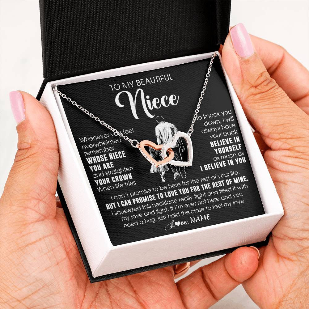 Interlocking Hearts Necklace Stainless Steel & Rose Gold Finish | 2 | Personalized To My Beautiful Niece Necklace From Uncle Believe In Yourself Niece Birthday Gifts Jewelry Graduation Christmas Customized Message Card | siriusteestore