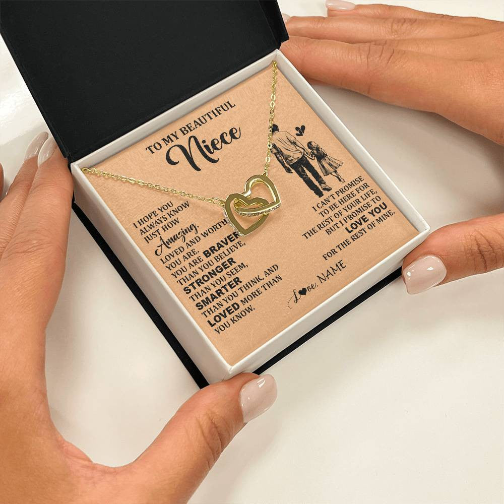 Interlocking Hearts Necklace 18K Yellow Gold Finish | 2 | Personalized To My Beautiful Niece Necklace From Uncle Promise To Love You Niece Birthday Valentines Day Graduation Christmas Customized Gift Box Message Card | siriusteestore