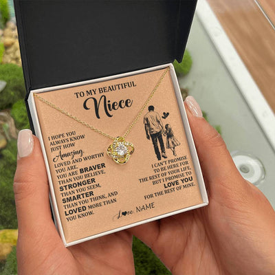 Love Knot Necklace 18K Yellow Gold Finish | 2 | Personalized To My Beautiful Niece Necklace From Uncle Promise To Love You Niece Birthday Valentines Day Graduation Christmas Customized Gift Box Message Card | siriusteestore