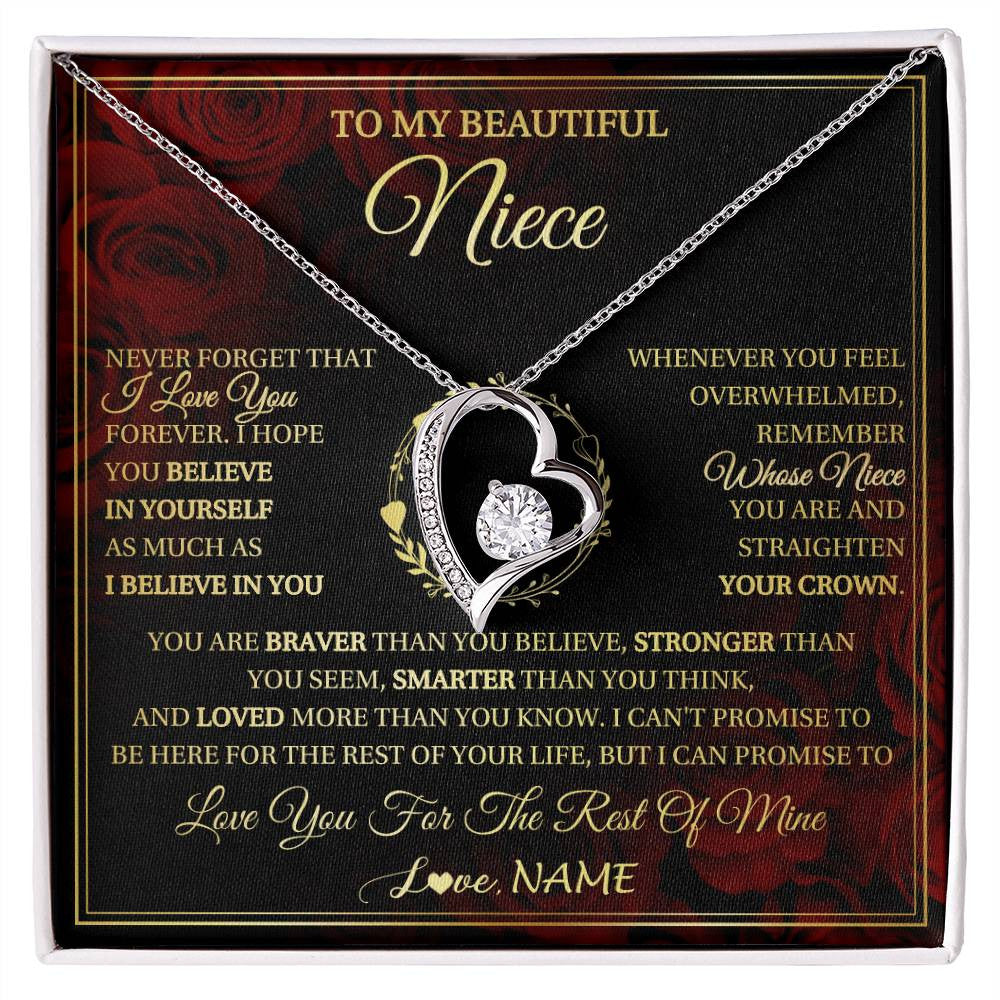 Forever Love Necklace 14K White Gold Finish | 1 | Personalized To My Beautiful Niece Necklace Gift From Aunt Uncle I Love You Niece Birthday Jewelry Gifts Graduation Christmas Customized Gift Box Message Card | siriusteestore