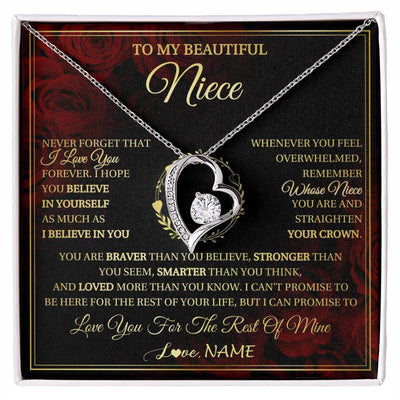 Forever Love Necklace 14K White Gold Finish | 1 | Personalized To My Beautiful Niece Necklace Gift From Aunt Uncle I Love You Niece Birthday Jewelry Gifts Graduation Christmas Customized Gift Box Message Card | siriusteestore