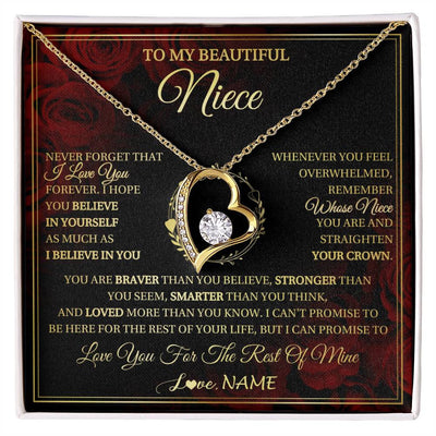 Forever Love Necklace 18K Yellow Gold Finish | 1 | Personalized To My Beautiful Niece Necklace Gift From Aunt Uncle I Love You Niece Birthday Jewelry Gifts Graduation Christmas Customized Gift Box Message Card | siriusteestore