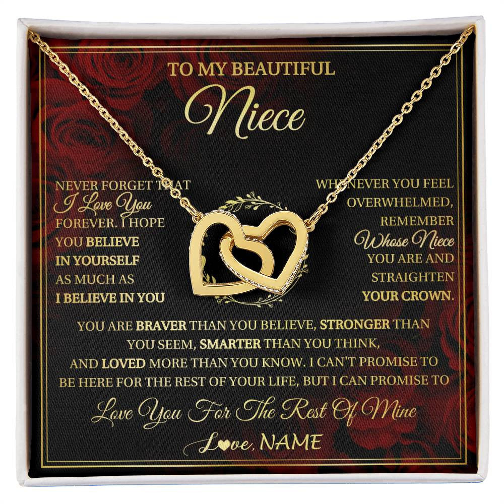 Interlocking Hearts Necklace 18K Yellow Gold Finish | 1 | Personalized To My Beautiful Niece Necklace Gift From Aunt Uncle I Love You Niece Birthday Jewelry Gifts Graduation Christmas Customized Gift Box Message Card | siriusteestore