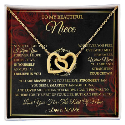 Interlocking Hearts Necklace 18K Yellow Gold Finish | 1 | Personalized To My Beautiful Niece Necklace Gift From Aunt Uncle I Love You Niece Birthday Jewelry Gifts Graduation Christmas Customized Gift Box Message Card | siriusteestore