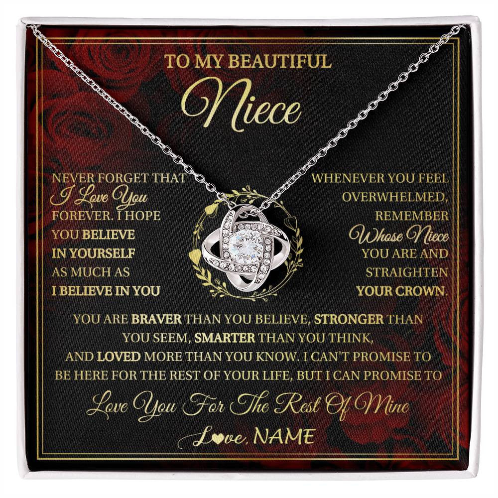 Love Knot Necklace 14K White Gold Finish | 1 | Personalized To My Beautiful Niece Necklace Gift From Aunt Uncle I Love You Niece Birthday Jewelry Gifts Graduation Christmas Customized Gift Box Message Card | siriusteestore