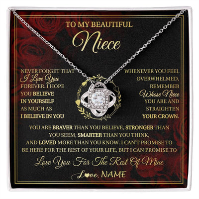 Love Knot Necklace 14K White Gold Finish | 1 | Personalized To My Beautiful Niece Necklace Gift From Aunt Uncle I Love You Niece Birthday Jewelry Gifts Graduation Christmas Customized Gift Box Message Card | siriusteestore