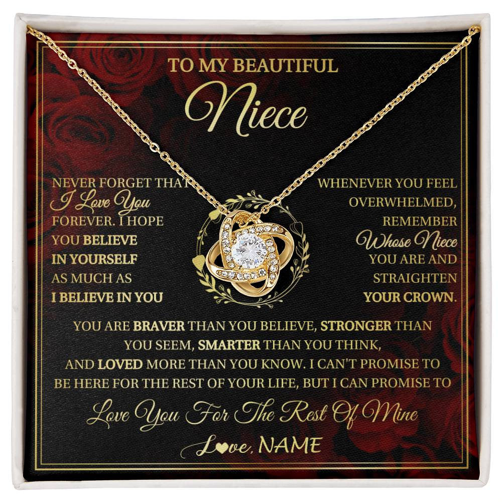 Love Knot Necklace 18K Yellow Gold Finish | 1 | Personalized To My Beautiful Niece Necklace Gift From Aunt Uncle I Love You Niece Birthday Jewelry Gifts Graduation Christmas Customized Gift Box Message Card | siriusteestore