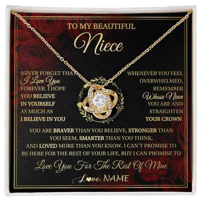 Love Knot Necklace 18K Yellow Gold Finish | 1 | Personalized To My Beautiful Niece Necklace Gift From Aunt Uncle I Love You Niece Birthday Jewelry Gifts Graduation Christmas Customized Gift Box Message Card | siriusteestore