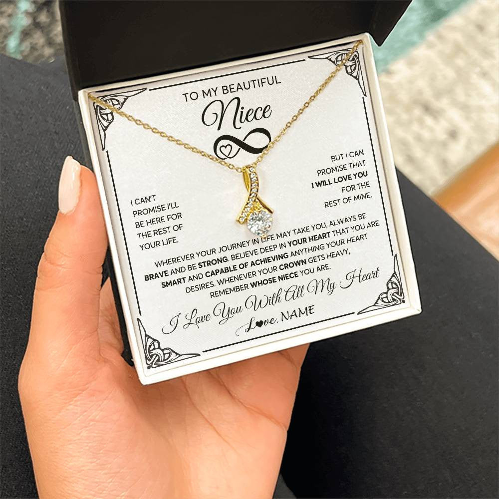 Alluring Beauty Necklace 18K Yellow Gold Finish | 2 | Personalized To My Beautiful Niece Necklace Women Girls From Aunt Uncle Love You Niece Birthday Gifts Jewelry Christmas Customized Gift Box Message Card | siriusteestore