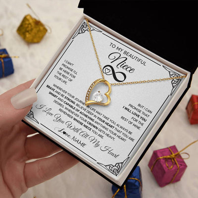 Forever Love Necklace 18K Yellow Gold Finish | 2 | Personalized To My Beautiful Niece Necklace Women Girls From Aunt Uncle Love You Niece Birthday Gifts Jewelry Christmas Customized Gift Box Message Card | siriusteestore