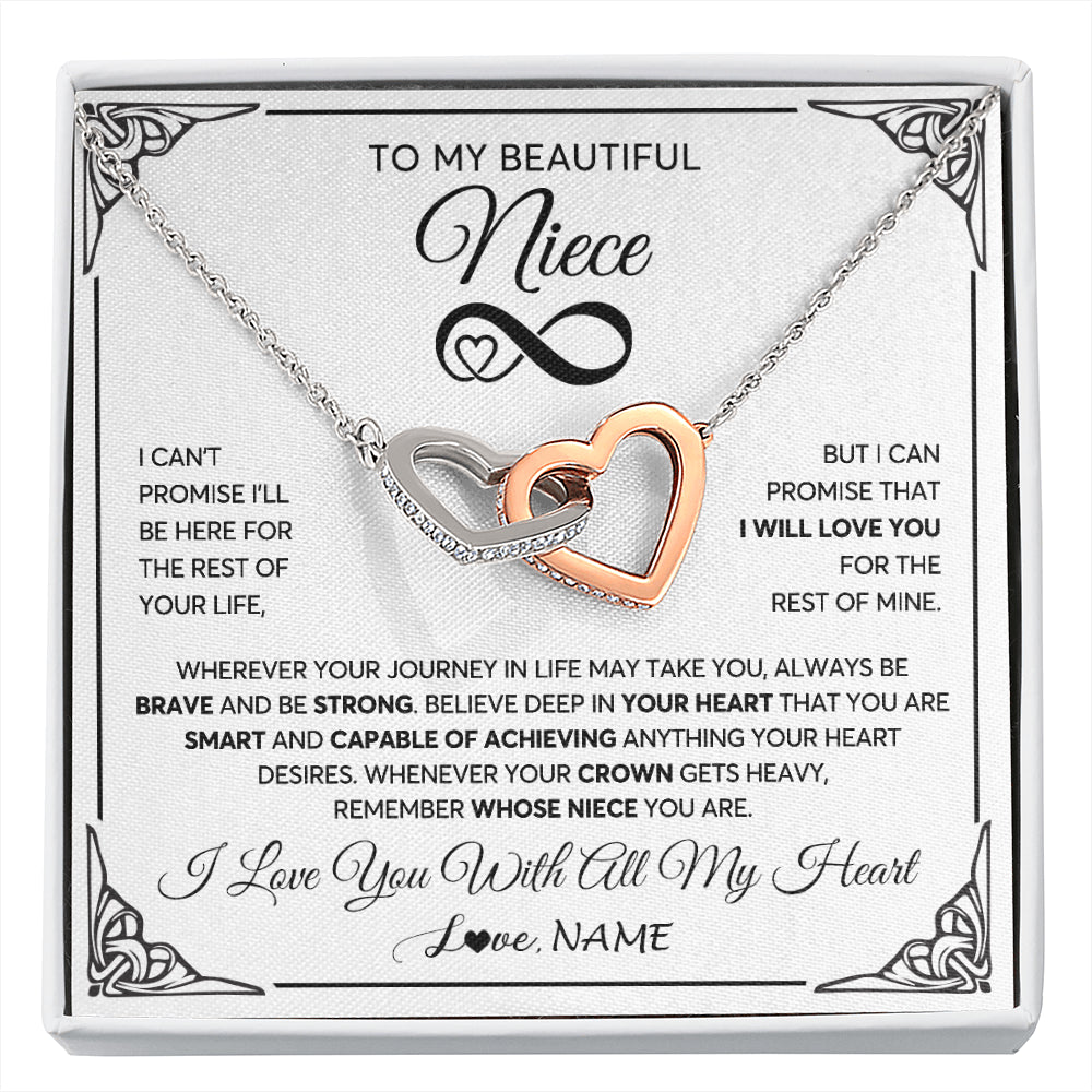 Interlocking Hearts Necklace Stainless Steel & Rose Gold Finish | 1 | Personalized To My Beautiful Niece Necklace Women Girls From Aunt Uncle Love You Niece Birthday Gifts Jewelry Christmas Customized Gift Box Message Card | siriusteestore
