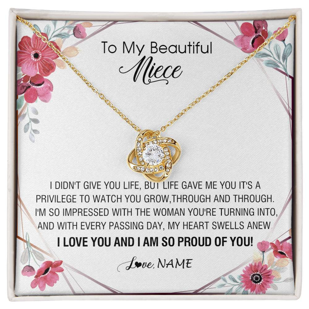 Love Knot Necklace 18K Yellow Gold Finish | 1 | Personalized To My Beautiful Niece Necklace from Aunt Auntie Life Gave Me You Niece Birthday Thanksgiving Graduation Christmas Customized Gift Box Message Card | siriusteestore