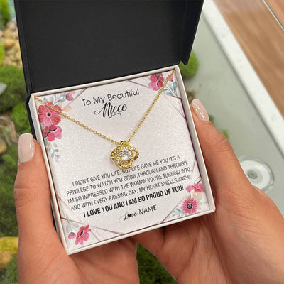 Love Knot Necklace 18K Yellow Gold Finish | 2 | Personalized To My Beautiful Niece Necklace from Aunt Auntie Life Gave Me You Niece Birthday Thanksgiving Graduation Christmas Customized Gift Box Message Card | siriusteestore
