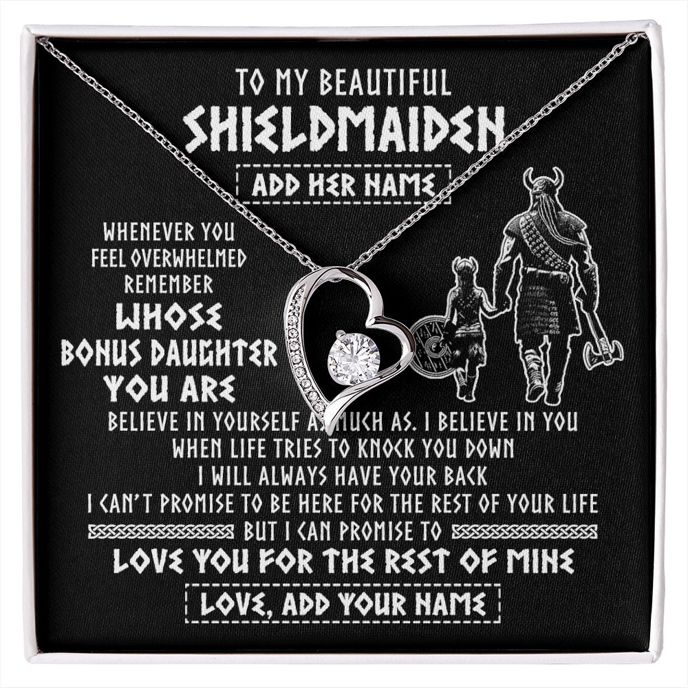 Forever Love Necklace 14K White Gold Finish | 1 | Personalized To My Beautiful Shieldmaiden Viking Necklace Whenever You Feel Overwhelmed Bonus Daughter Birthday Gifts Christmas Custom Gift Box Message Card | siriusteestore.myshopify