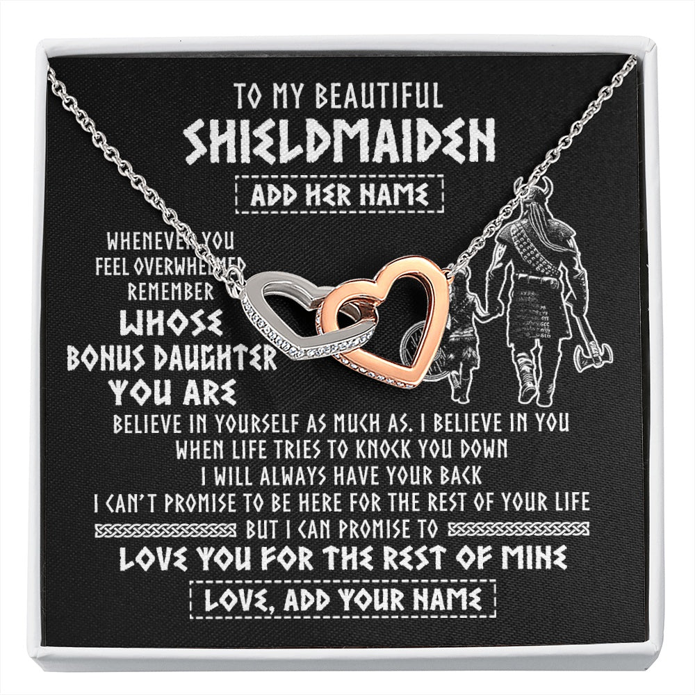 Interlocking Hearts Necklace Stainless Steel & Rose Gold Finish | 1 | Personalized To My Beautiful Shieldmaiden Viking Necklace Whenever You Feel Overwhelmed Bonus Daughter Birthday Gifts Christmas Custom Gift Box Message Card | siriusteestore.myshopify
