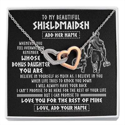 Interlocking Hearts Necklace Stainless Steel & Rose Gold Finish | 1 | Personalized To My Beautiful Shieldmaiden Viking Necklace Whenever You Feel Overwhelmed Bonus Daughter Birthday Gifts Christmas Custom Gift Box Message Card | siriusteestore.myshopify