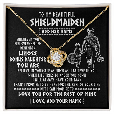 Love Knot Necklace 18K Yellow Gold Finish | 1 | Personalized To My Beautiful Shieldmaiden Viking Necklace Whenever You Feel Overwhelmed Bonus Daughter Birthday Gifts Christmas Custom Gift Box Message Card | siriusteestore.myshopify