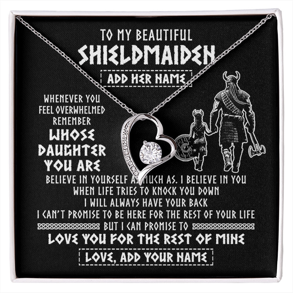 Forever Love Necklace 14K White Gold Finish | 1 | Personalized To My Beautiful Shieldmaiden Viking Necklace Whenever You Feel Overwhelmed Daughter Birthday Gifts Christmas Customized Gift Box Message Card | siriusteestore.myshopify