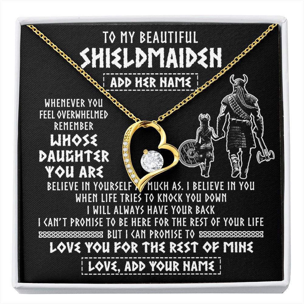 Forever Love Necklace 18K Yellow Gold Finish | 1 | Personalized To My Beautiful Shieldmaiden Viking Necklace Whenever You Feel Overwhelmed Daughter Birthday Gifts Christmas Customized Gift Box Message Card | siriusteestore.myshopify