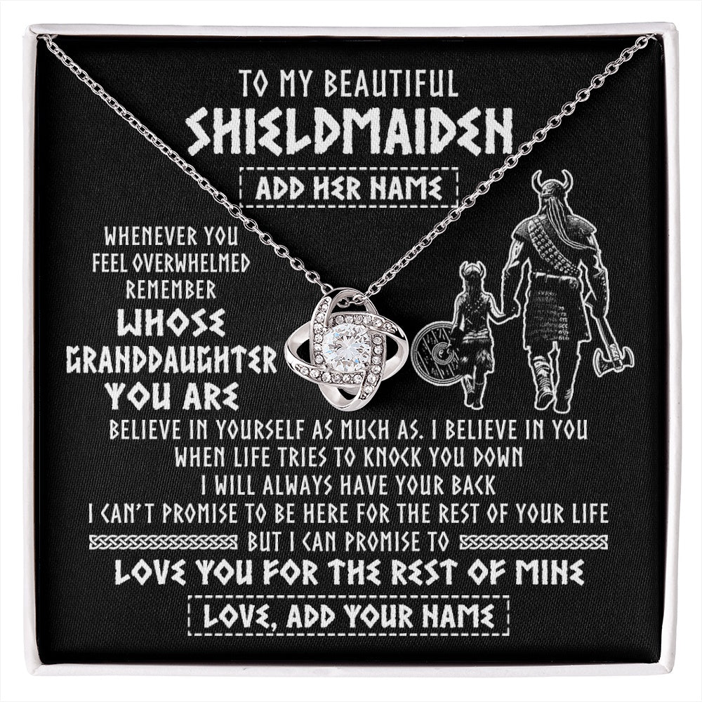 Love Knot Necklace 14K White Gold Finish | 1 | Personalized To My Beautiful Shieldmaiden Viking Necklace Whenever You Feel Overwhelmed Granddaughter Birthday Gifts Christmas Custom Gift Box Message Card | siriusteestore.myshopify