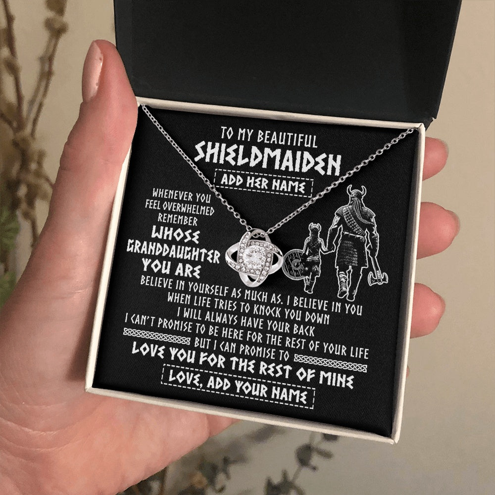 Love Knot Necklace 14K White Gold Finish | 2 | Personalized To My Beautiful Shieldmaiden Viking Necklace Whenever You Feel Overwhelmed Granddaughter Birthday Gifts Christmas Custom Gift Box Message Card | siriusteestore.myshopify