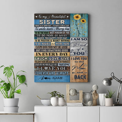 Personalized To My Beautiful Sister Canvas from Sister Brother Today Is A Good Day Great Day Wood Birthday Custom Wall Art Print Home Decor Framed Canvas | siriusteestore