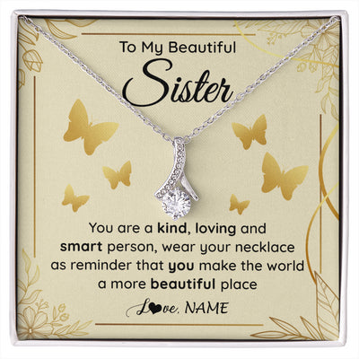 Alluring Beauty Necklace 14K White Gold Finish | 1 | Personalized To My Beautiful Sister Necklace From Brother You Are A Kind Loving Sister Birthday Gifts Jewelry Christmas Customized Gift Box Message Card | siriusteestore