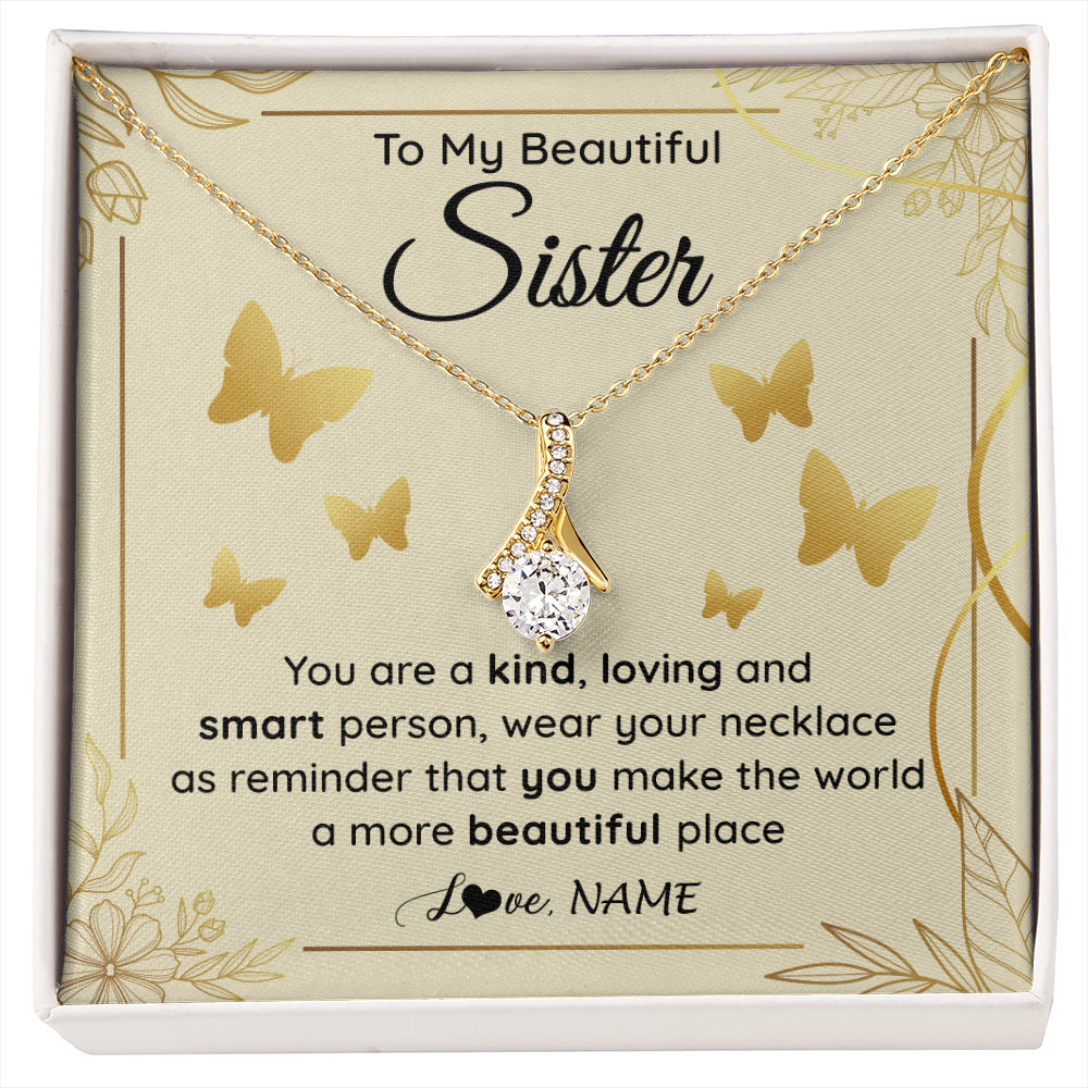 Alluring Beauty Necklace 18K Yellow Gold Finish | 1 | Personalized To My Beautiful Sister Necklace From Brother You Are A Kind Loving Sister Birthday Gifts Jewelry Christmas Customized Gift Box Message Card | siriusteestore