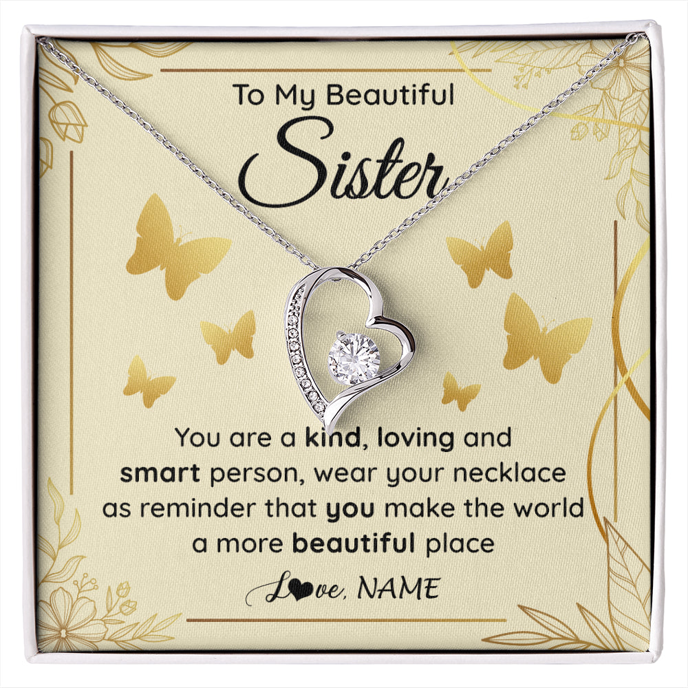 Forever Love Necklace 14K White Gold Finish | 1 | Personalized To My Beautiful Sister Necklace From Brother You Are A Kind Loving Sister Birthday Gifts Jewelry Christmas Customized Gift Box Message Card | siriusteestore