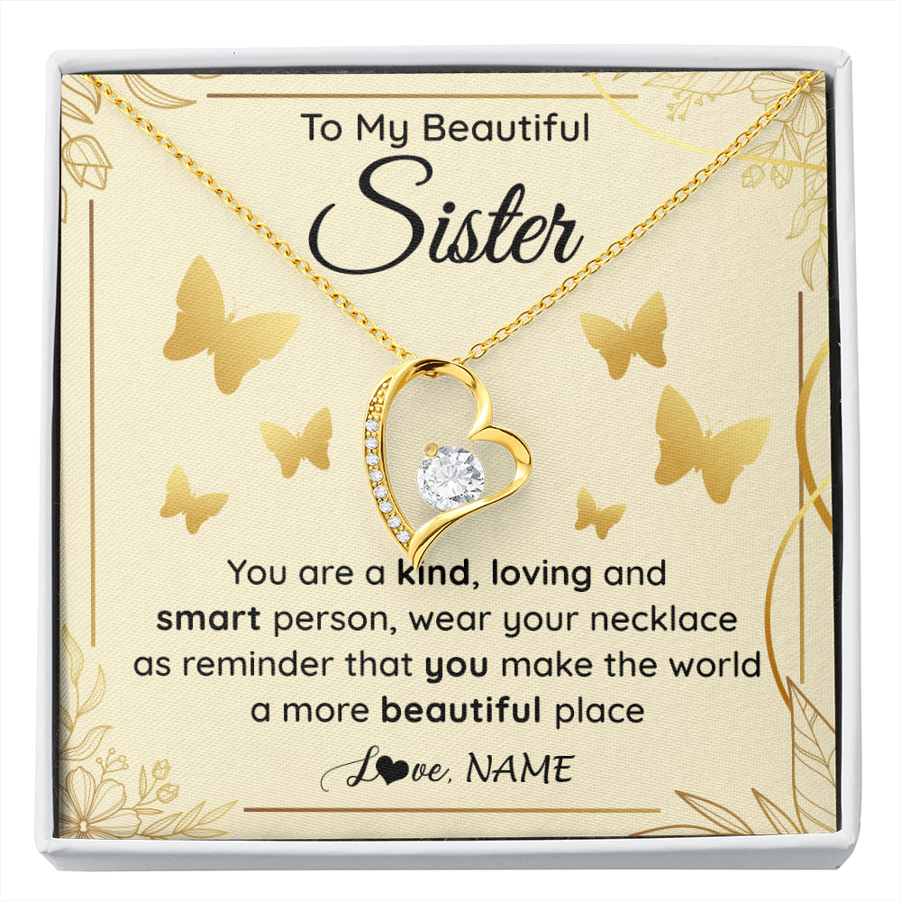 Forever Love Necklace 18K Yellow Gold Finish | 1 | Personalized To My Beautiful Sister Necklace From Brother You Are A Kind Loving Sister Birthday Gifts Jewelry Christmas Customized Gift Box Message Card | siriusteestore