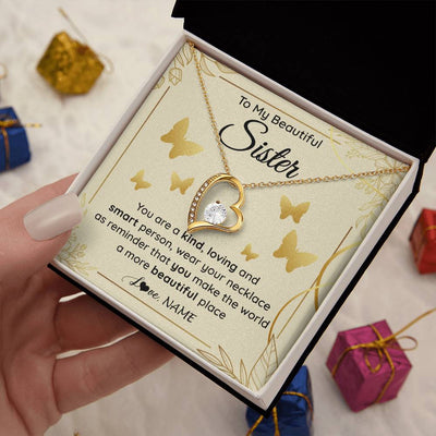 Forever Love Necklace 18K Yellow Gold Finish | 2 | Personalized To My Beautiful Sister Necklace From Brother You Are A Kind Loving Sister Birthday Gifts Jewelry Christmas Customized Gift Box Message Card | siriusteestore